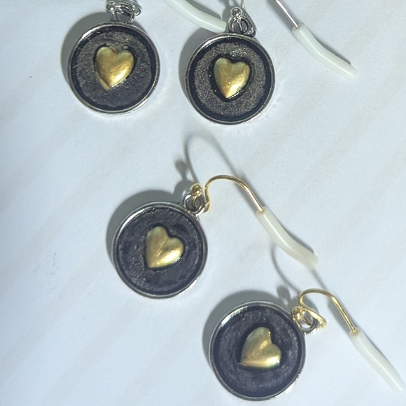 Mixed Metal Shadowbox Heart Drop Earrings - Nickel Free - Picture 4 of 4